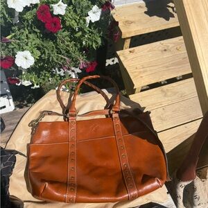 Patricia Nash Tan Leather Shoulder Bag with Studded Detail